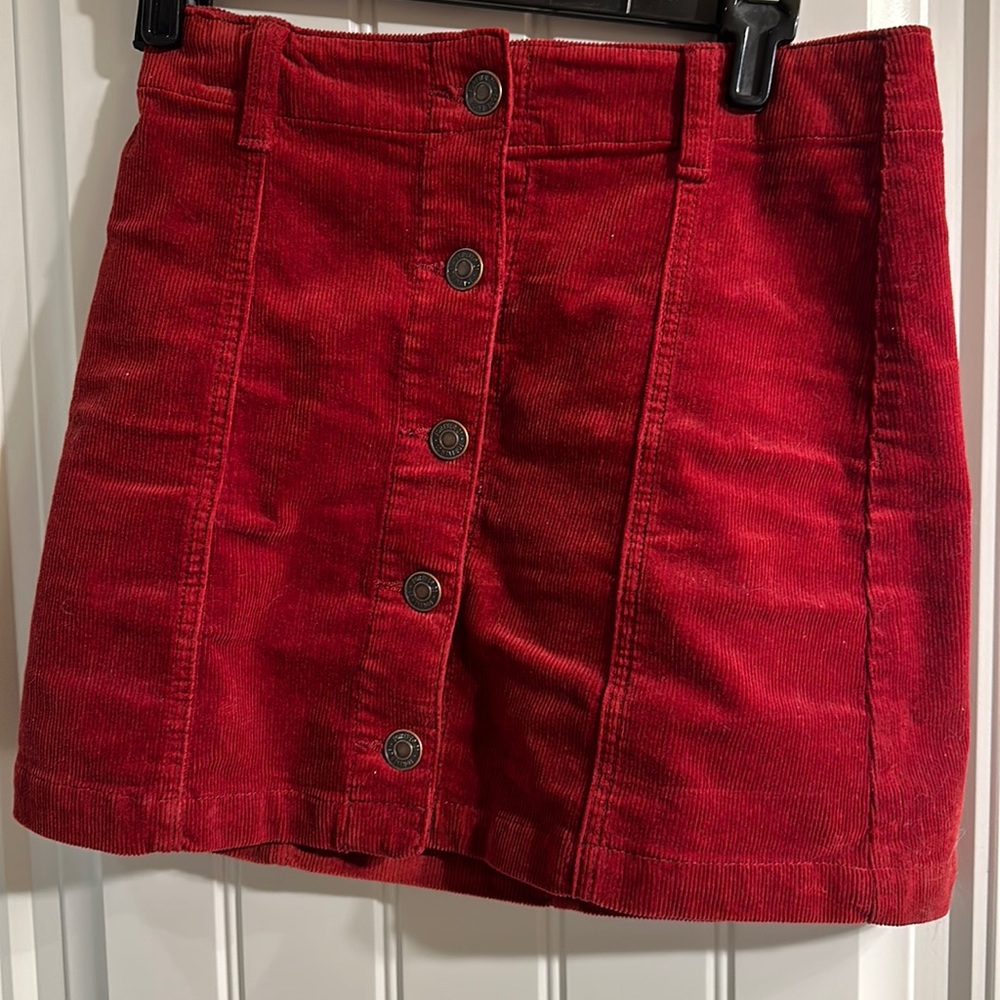 Red Corduroy Button Up Mini Skirt Sz S